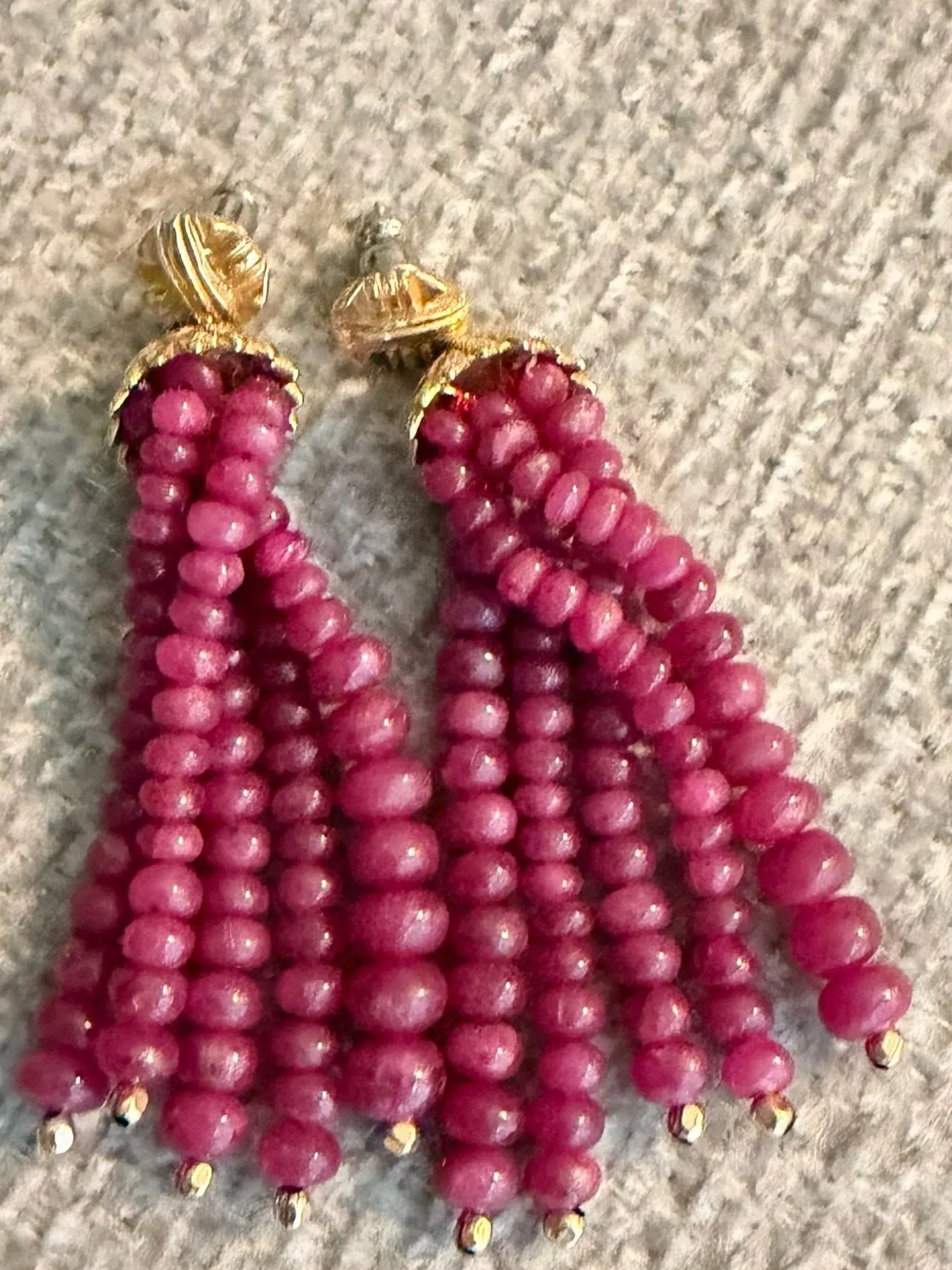 Ruby 22k Gold Earrings from India. Stunning Tassel Earrings - Women Jewelry - Picture 5 of 14